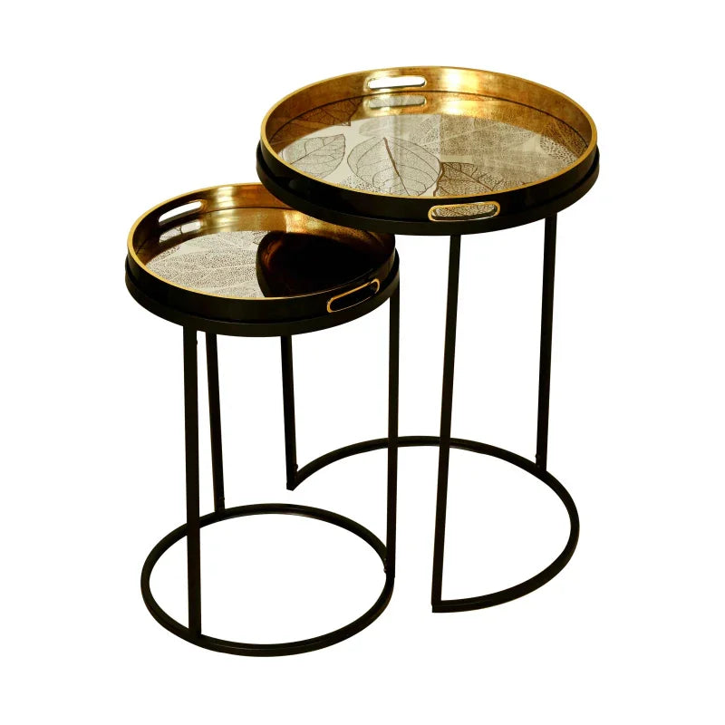 Set of 2 Olin Antique Gold Leaves Nesting Table