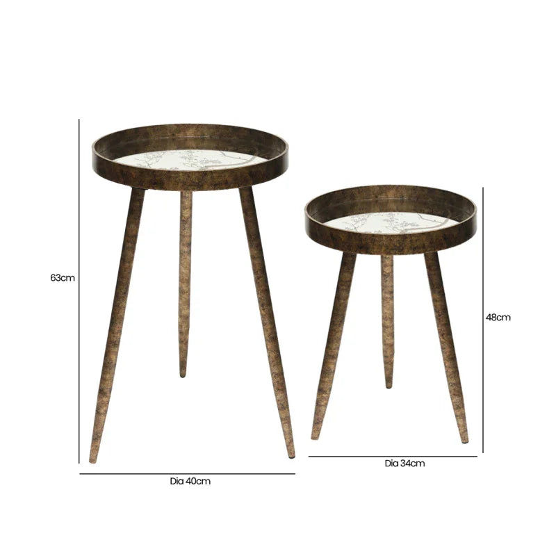 Set of 2 Antique Gold and Mirror Top Nesting Table