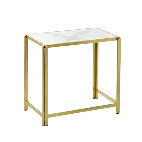 Set of 2 Gold Metal Nesting Table with White Marble Top