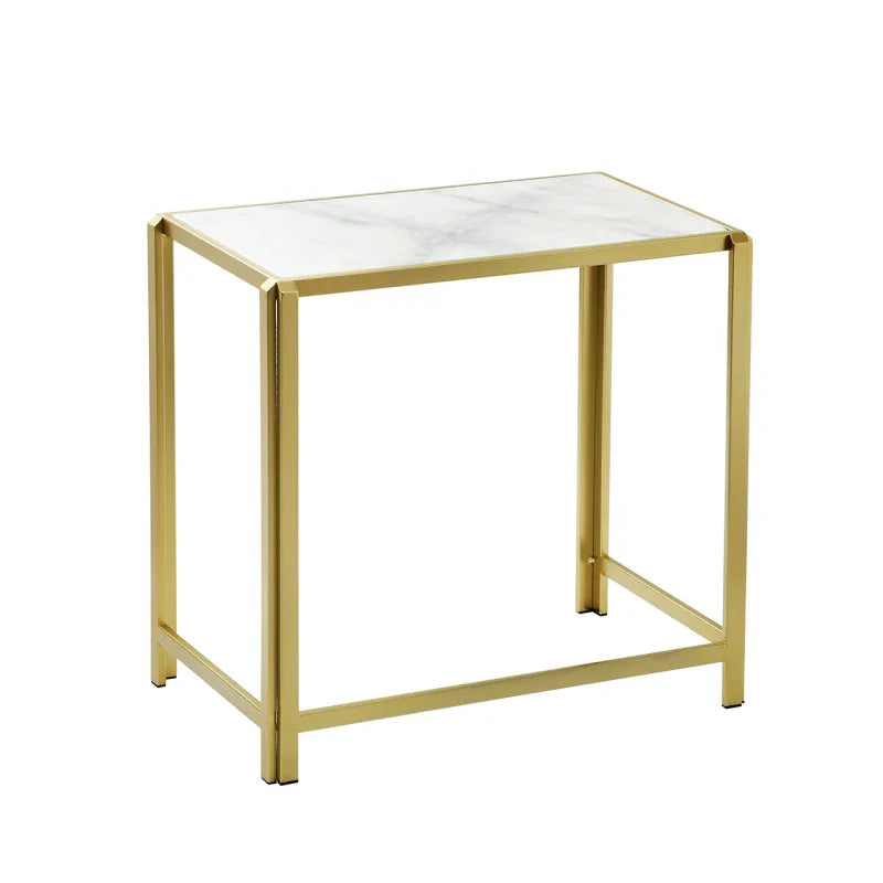 Set of 2 Gold Metal Nesting Table with White Marble Top