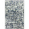 grey and blue abstract area rug with textured pattern and rectangular shape
