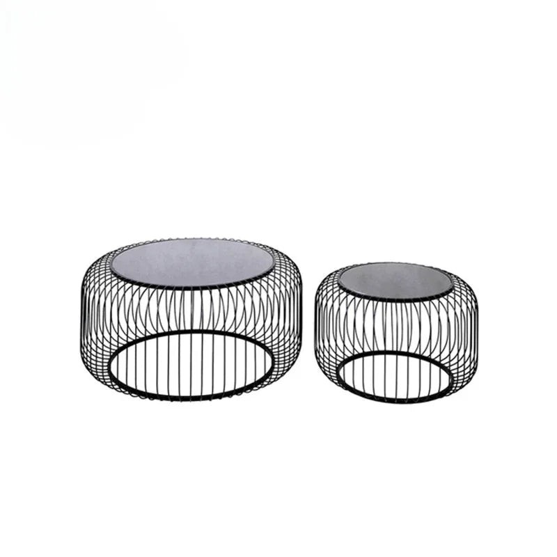 Set of 2 Black Metal Coffee Table with Black Glass Top