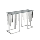Owen Chrome Metal Console Table with Smoke Glass Top