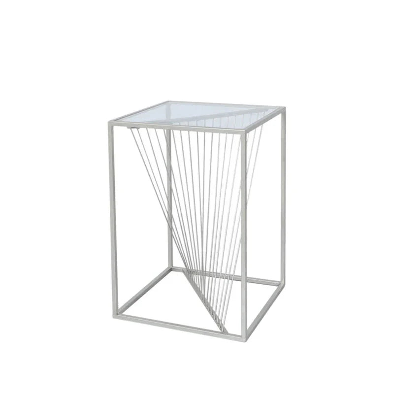 Luna Silver Metal End Table with Clear Glass Top