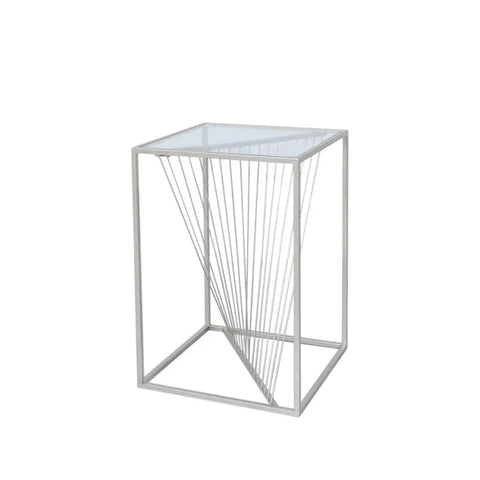 Luna Silver Metal End Table with Clear Glass Top