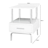 Charlotte White & Chrome 1-Drawer Bedside Cabinet - DSP