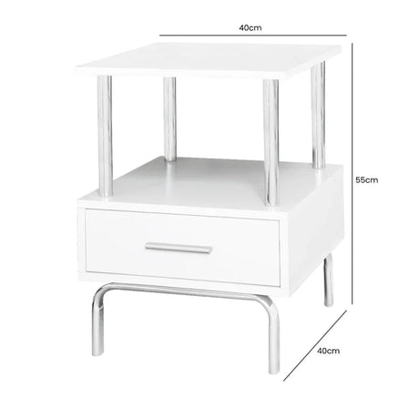 Charlotte White & Chrome 1-Drawer Bedside Cabinet - DSP