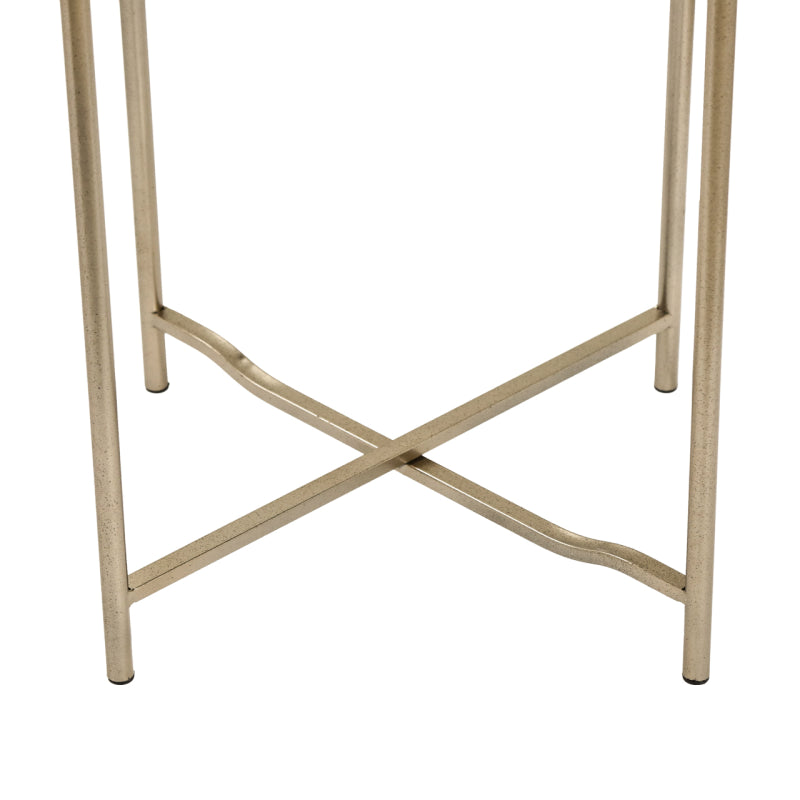 59cm Champagne End Table with Leaves Design Glass Table Top