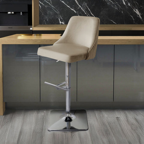 Eris Taupe Velvet Bar Stool with Chrome Legs