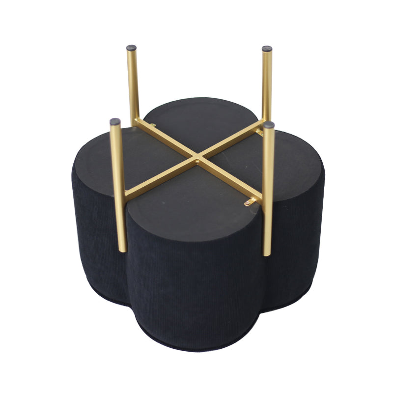 Black Velvet Clover Ottoman with Gold Legs
