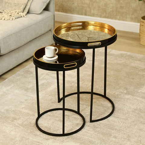 Set of 2 Olin Antique Gold Leaves Nesting Table