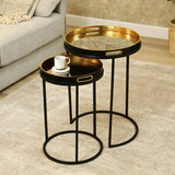 Set of 2 Olin Antique Gold Leaves Nesting Table