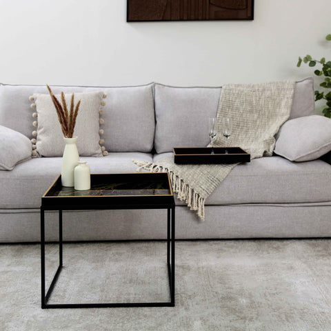Black & Gold Metal Coffee Table with Tray