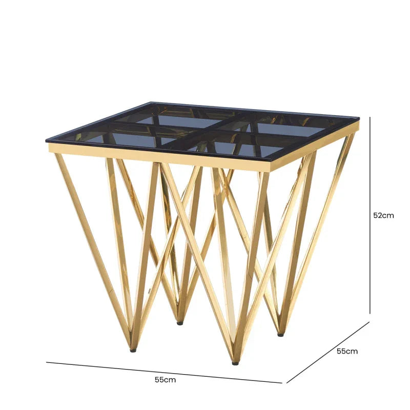 Gold Metal End Table with Smoked Glass Top