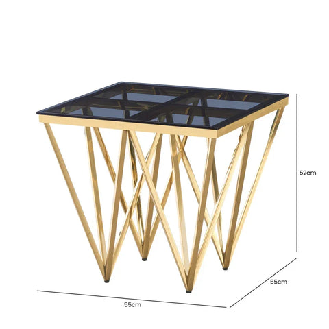 Gold Metal End Table with Smoked Glass Top