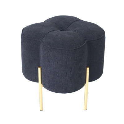 Black Velvet Clover Ottoman with Gold Legs