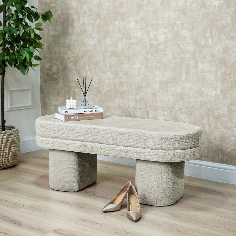 45cm Taupe Chenille Bench