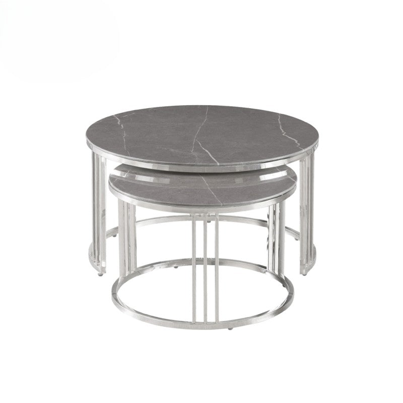 Set of 2 Chrome Metal Coffee Table