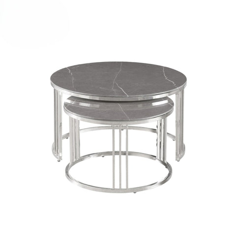 Set of 2 Chrome Metal Coffee Table