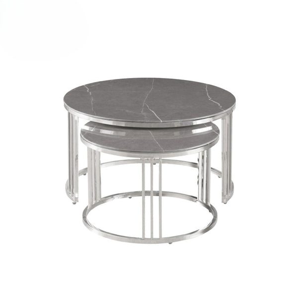 Set of 2 Chrome Metal Coffee Table
