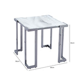 Aamari Grey Gunmetal End Table with White Faux Marble Glass Top - KD