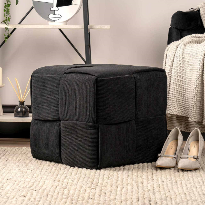 Black Velvet Square Woven Ottoman