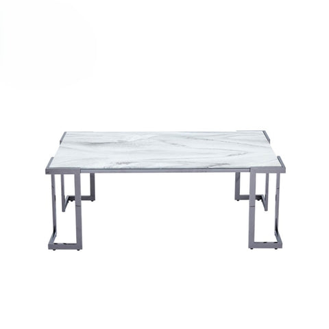 Aamari Grey Gunmetal Coffee Table with White Faux Marble Glass Top - KD