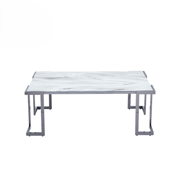 Aamari Grey Gunmetal Coffee Table with White Faux Marble Glass Top - KD