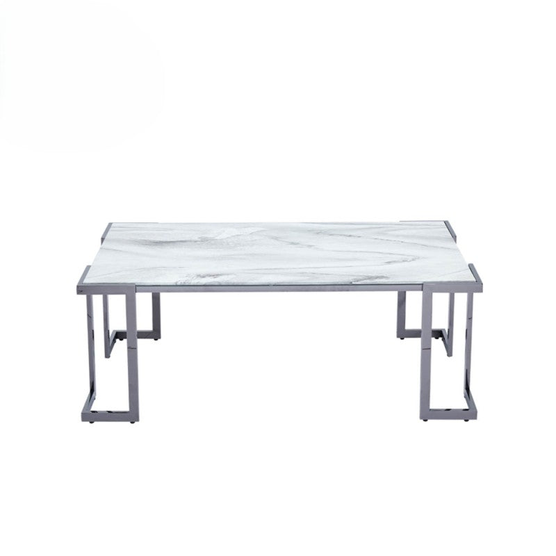 Aamari Grey Gunmetal Coffee Table with White Faux Marble Glass Top - KD