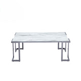 Aamari Grey Gunmetal Coffee Table with White Faux Marble Glass Top - KD