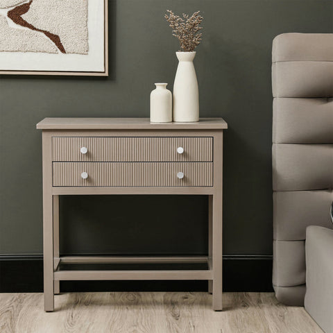 Lindon Taupe 2 Drawer Bedside Cabinet with Glass Shelf