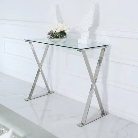 Taylor Stainless Steel Desk with Clear Glass Top
