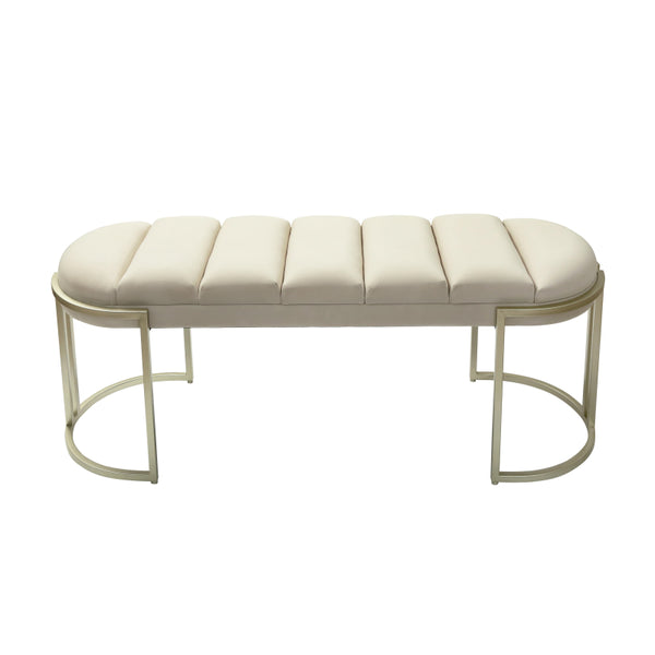 120cm Cream Velvet Tufted Bench with Champagne Legs