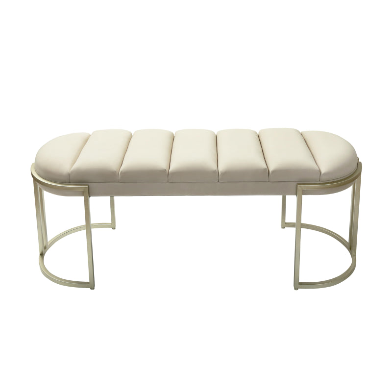 120cm Cream Velvet Tufted Bench with Champagne Legs