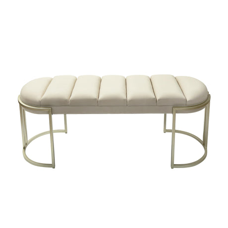 120cm Cream Velvet Tufted Bench with Champagne Legs