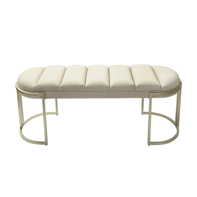 120cm Cream Velvet Tufted Bench with Champagne Legs