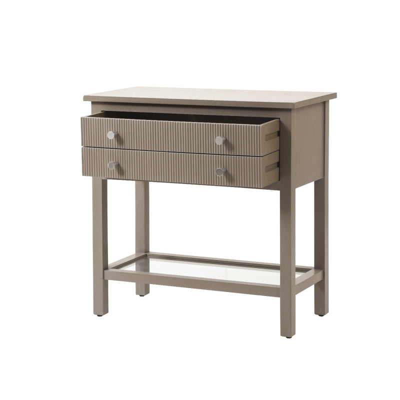 Lindon Taupe 2 Drawer Bedside Cabinet with Glass Shelf
