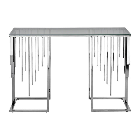 Owen Chrome Metal Console Table with Smoke Glass Top