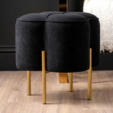 Black Velvet Clover Ottoman with Gold Legs