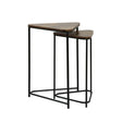 Set of 2 Black Metal Nesting Table with Brown Wooden Top
