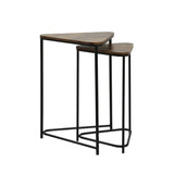 Set of 2 Black Metal Nesting Table with Brown Wooden Top