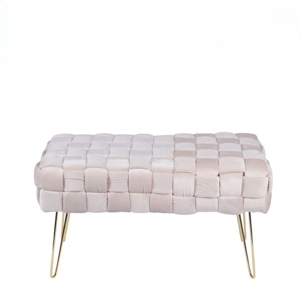 Dark Cream Velvet Woven Bench with Gold Legs