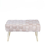 Dark Cream Velvet Woven Bench with Gold Legs