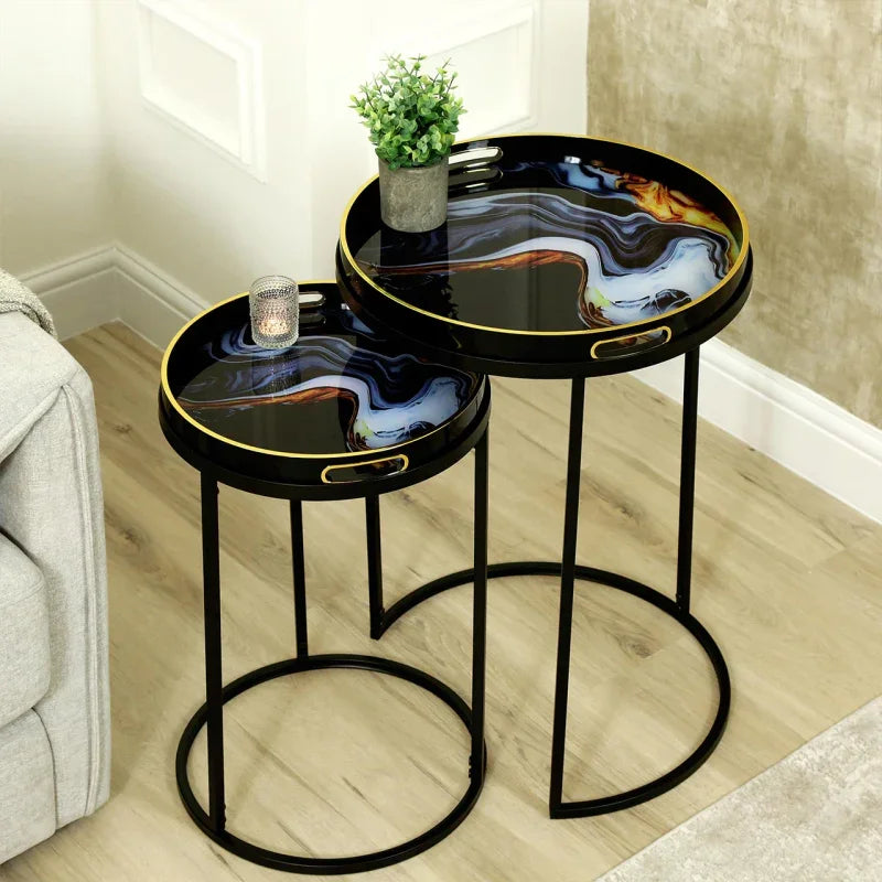 Set of 2 Olin Nesting Tables Black Blue and Yellow