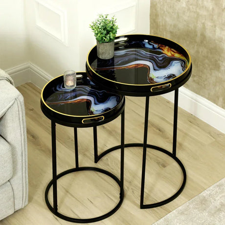 Set of 2 Olin Nesting Tables Black Blue and Yellow
