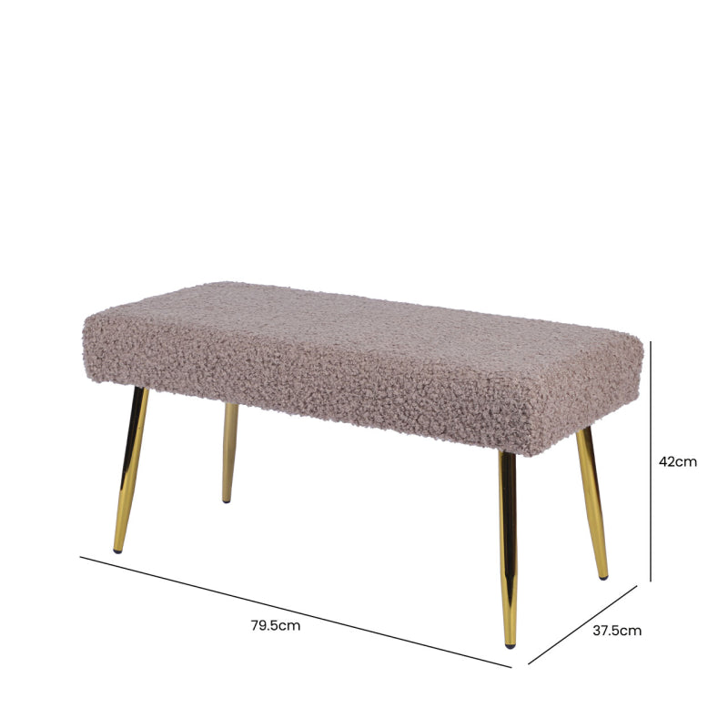 Beige Boucle Bench with Gold Legs - KD
