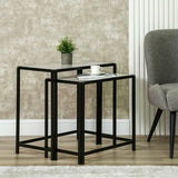 Set of 2 Black Metal Nesting Table with White Marble Top