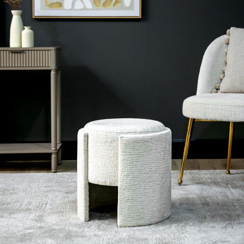 43cm Ivory Chenille Round Stool