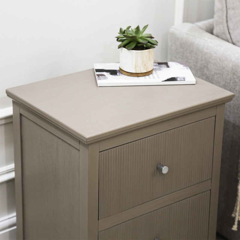 Lindon 2 Drawer Bedside Cabinet Taupe with Nickel Handles