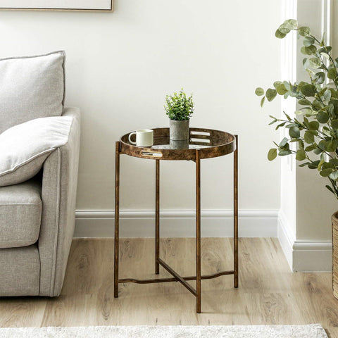 59cm Antique Gold and Mirror Top End Table